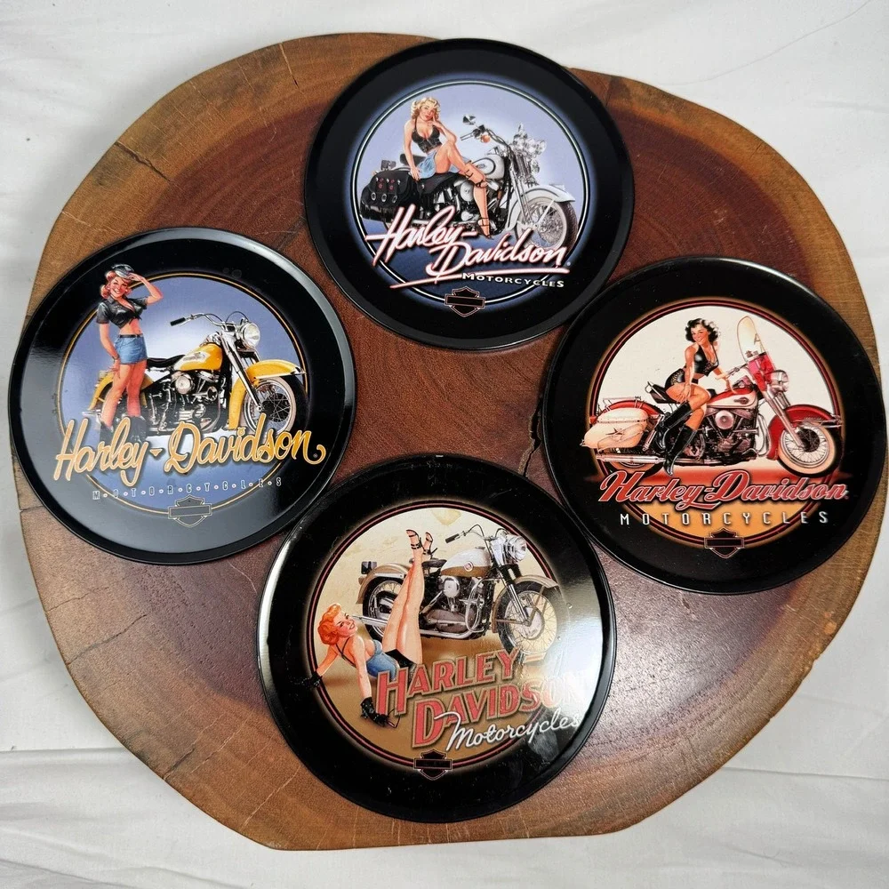 Harley-Davidson American Beauties Pinup Girl Tin Coaster Set 2010 4 Piece